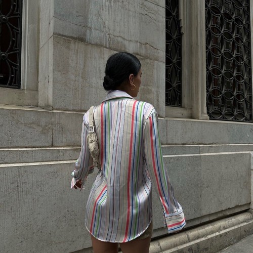 222819 TOPTAN ÇİZGİLİ GÖMLEK toptan bayan giyim