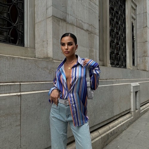 222821 TOPTAN ÇİZGİLİ GÖMLEK toptan bayan giyim