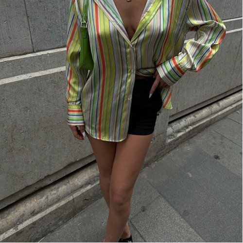 222822 TOPTAN ÇİZGİLİ GÖMLEK toptan bayan giyim