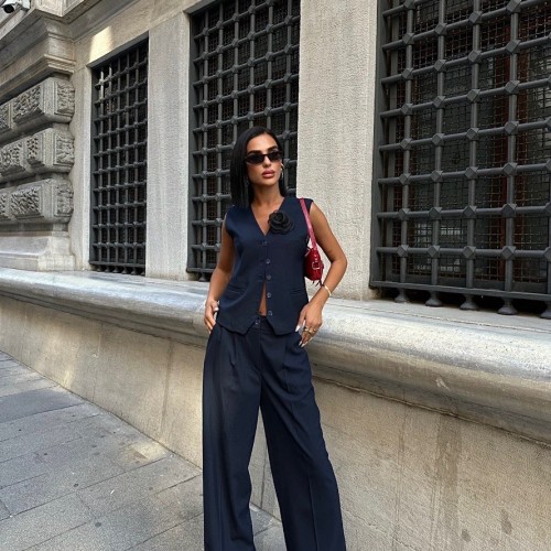 222831 TOPTAN LACİVERT PANTOLON TAKIM toptan bayan giyim