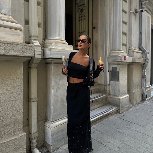 222834 TOPTAN SİYAH ETEK TAKIM toptan bayan giyim