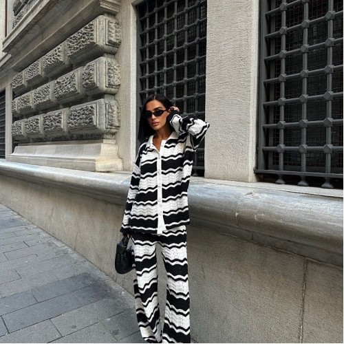 222835 TOPTAN ÇİZGİLİ PANTOLON TAKIM toptan bayan giyim