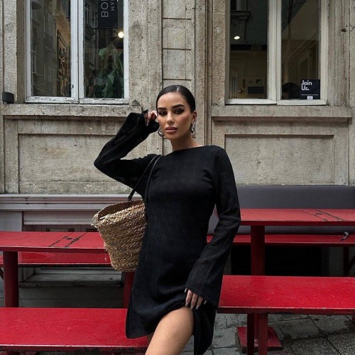 222845 TOPTAN SİYAH ELBİSE toptan bayan giyim