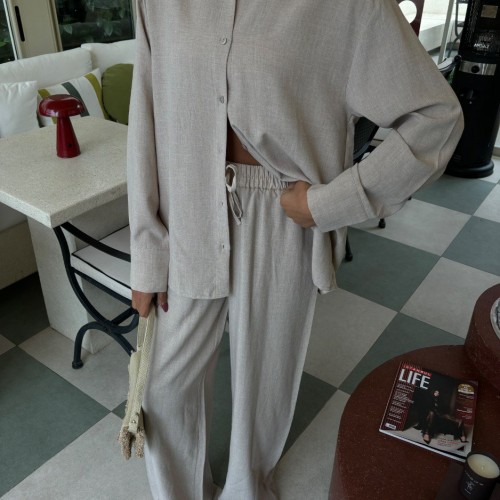 222881 TOPTAN EKRU PANTOLON TAKIM toptan bayan giyim