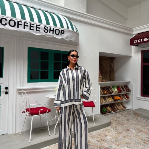 222882 TOPTAN ÇİZGİLİ PANTOLON TAKIM toptan bayan giyim