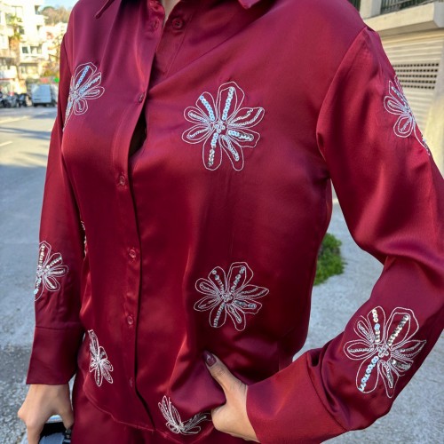 222887 TOPTAN BORDO PANTOLON TAKIM toptan bayan giyim