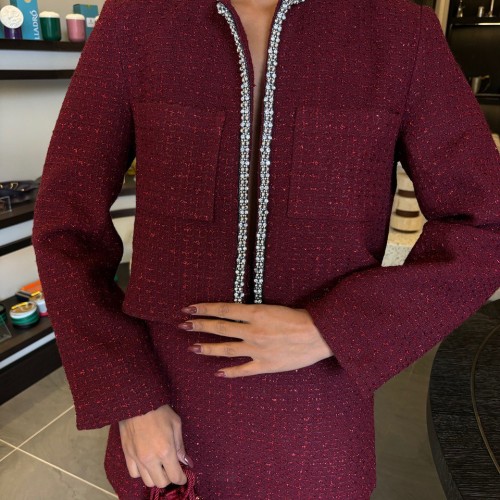 222895 TOPTAN BORDO ETEK TAKIM toptan bayan giyim