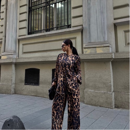 222926 TOPTAN LEOPAR PANTOLON TAKIM toptan bayan giyim