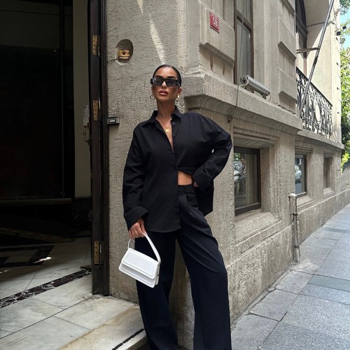 222949 TOPTAN SİYAH PANTOLON TAKIM toptan bayan giyim