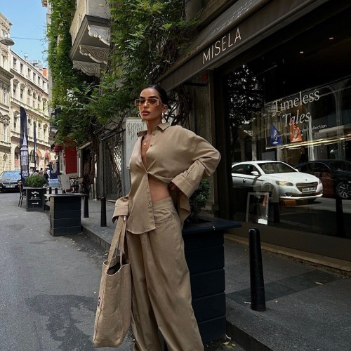 222950 TOPTAN BEJ PANTOLON TAKIM toptan bayan giyim