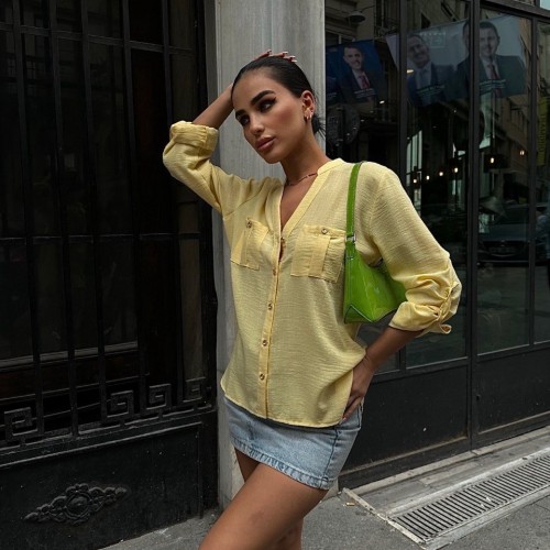 222953 TOPTAN SARI GÖMLEK toptan bayan giyim