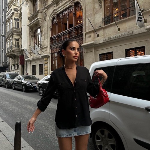 222954 TOPTAN SİYAH GÖMLEK toptan bayan giyim