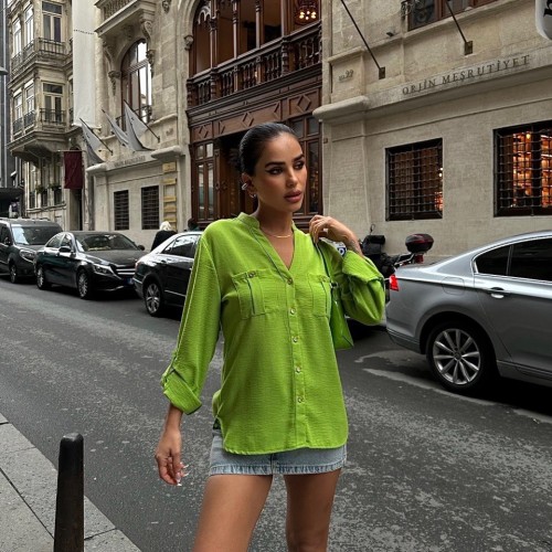 222956 TOPTAN YEŞİL GÖMLEK toptan bayan giyim