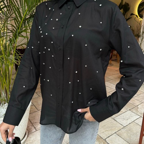 222983 TOPTAN SİYAH GÖMLEK toptan bayan giyim