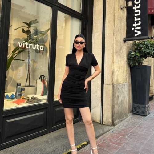 223325 TOPTAN SİYAH ELBİSE toptan bayan giyim