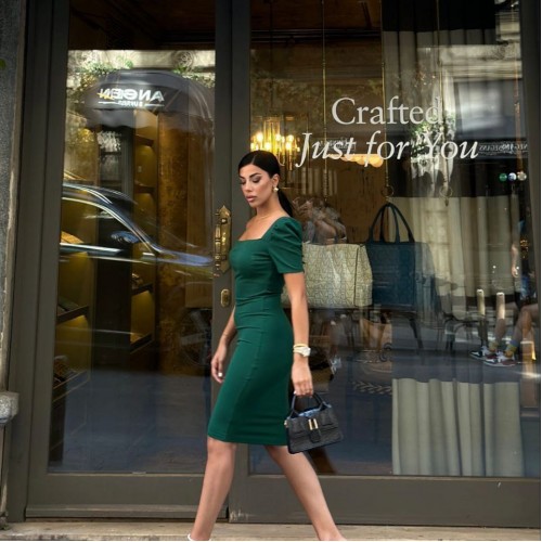 223380 TOPTAN ZÜMRÜT YEŞİL ELBİSE toptan bayan giyim