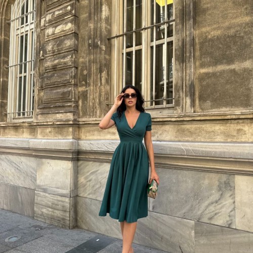 223468 TOPTAN ZÜMRÜT YEŞİL ELBİSE toptan bayan giyim