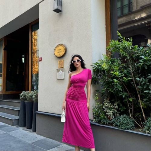 223473 TOPTAN FUŞYA ELBİSE toptan bayan giyim