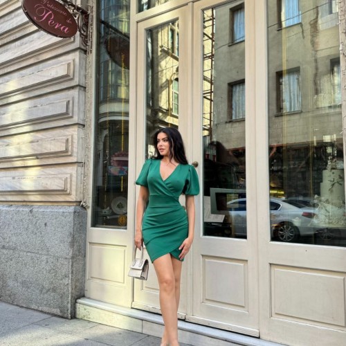 223486 TOPTAN ZÜMRÜT YEŞİL ELBİSE toptan bayan giyim