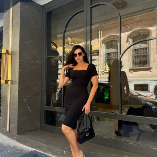 223499 TOPTAN SİYAH ELBİSE toptan bayan giyim