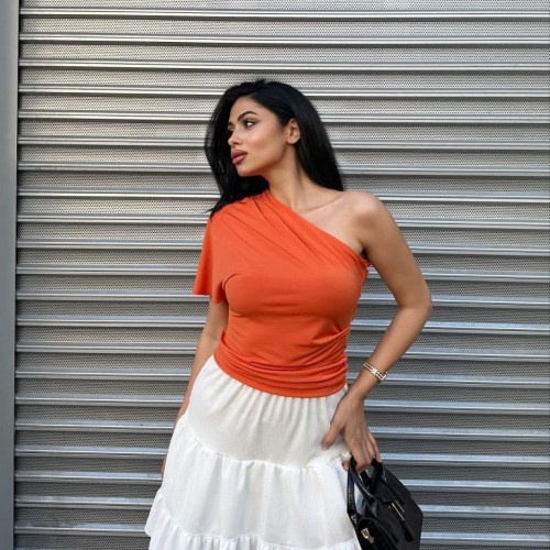 223616 TOPTAN ORANGE BLUZ toptan bayan giyim