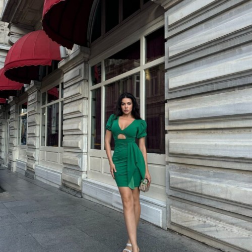 223620 TOPTAN YEŞİL ELBİSE toptan bayan giyim