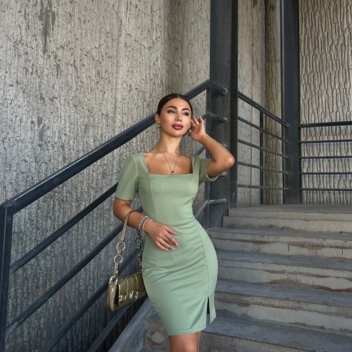 223651 TOPTAN SU YEŞİL ELBİSE toptan bayan giyim