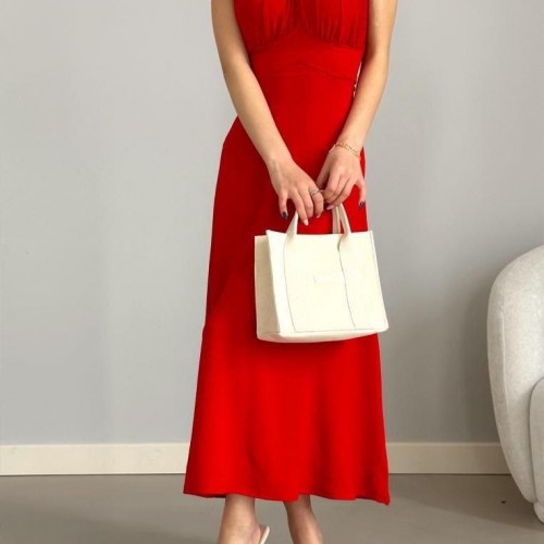 223691 TOPTAN KIRMIZI ELBİSE toptan bayan giyim