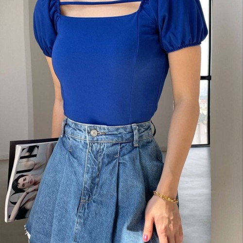 223699 TOPTAN SAKS BLUZ toptan bayan giyim