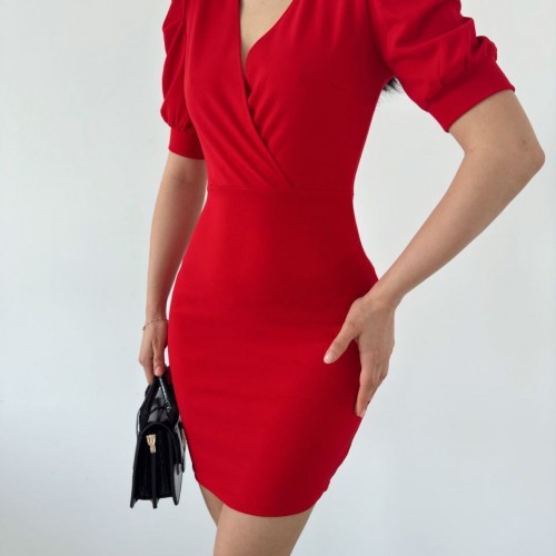 223740 TOPTAN KIRMIZI ELBİSE toptan bayan giyim