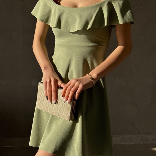 223748 TOPTAN SU YEŞİL ELBİSE toptan bayan giyim