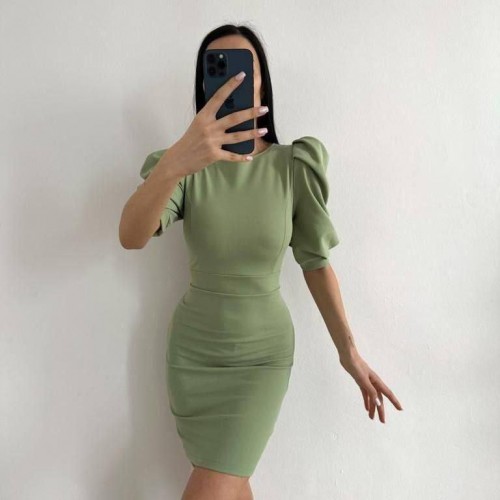 223789 TOPTAN SU YEŞİL ELBİSE toptan bayan giyim