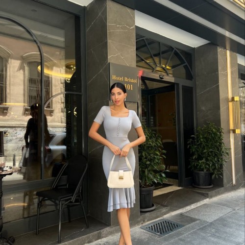 223892 TOPTAN GRİ ELBİSE toptan bayan giyim