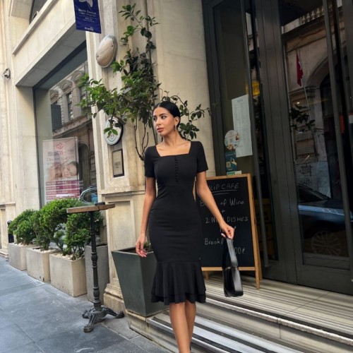 223895 TOPTAN SİYAH ELBİSE toptan bayan giyim