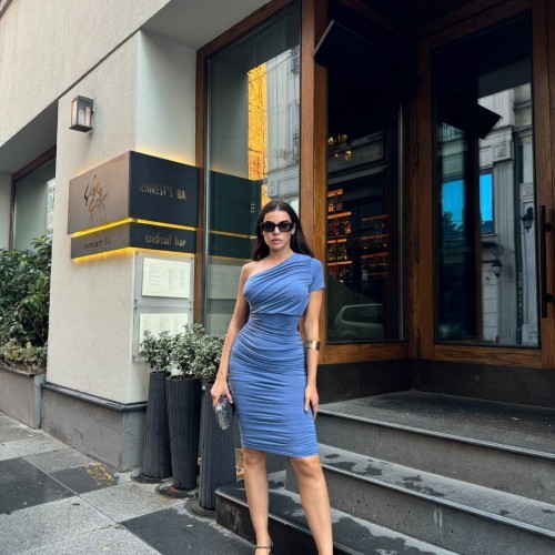 223946 TOPTAN MAVİ ELBİSE toptan bayan giyim