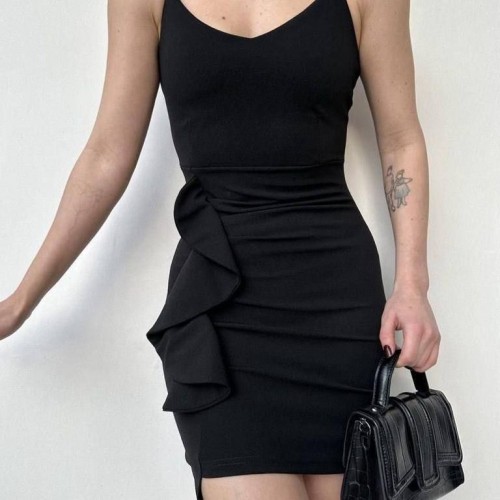 223953 TOPTAN SİYAH ELBİSE toptan bayan giyim