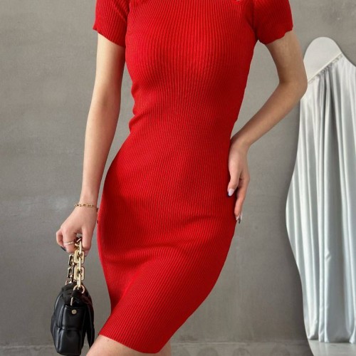 223992 TOPTAN KIRMIZI ELBİSE toptan bayan giyim