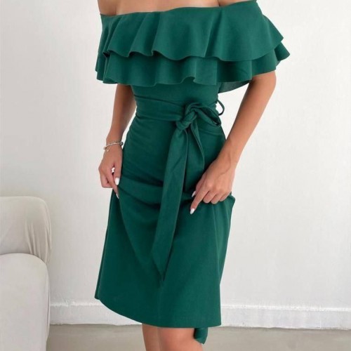 224036 TOPTAN ZÜMRÜT YEŞİL ELBİSE toptan bayan giyim