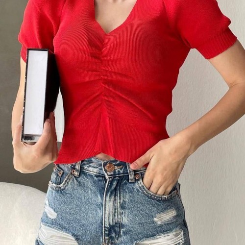 224197 TOPTAN KIRMIZI BLUZ toptan bayan giyim