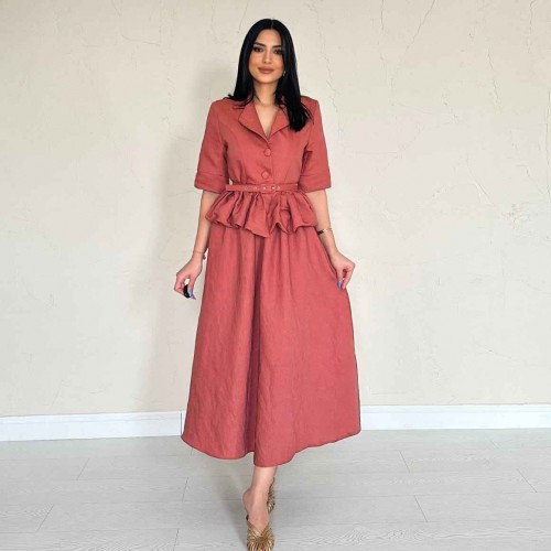 224659 TOPTAN KİREMİT ELBİSE toptan bayan giyim