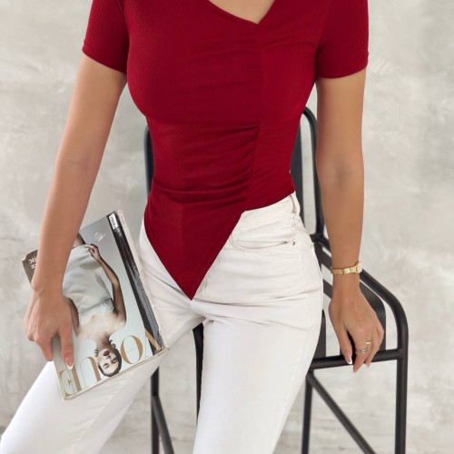 224881 TOPTAN KIRMIZI BLUZ toptan bayan giyim