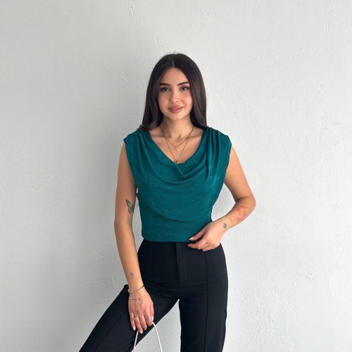 224964 TOPTAN ZÜMRÜT YEŞİL BLUZ toptan bayan giyim