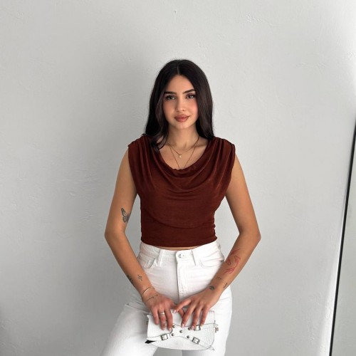 224965 TOPTAN KAHVE BLUZ toptan bayan giyim