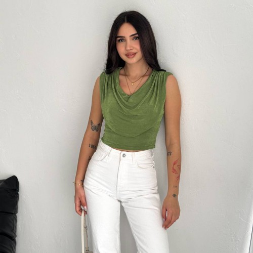 224966 TOPTAN YEŞİL BLUZ toptan bayan giyim