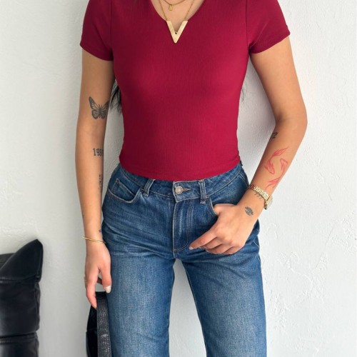 224992 TOPTAN BORDO BLUZ toptan bayan giyim