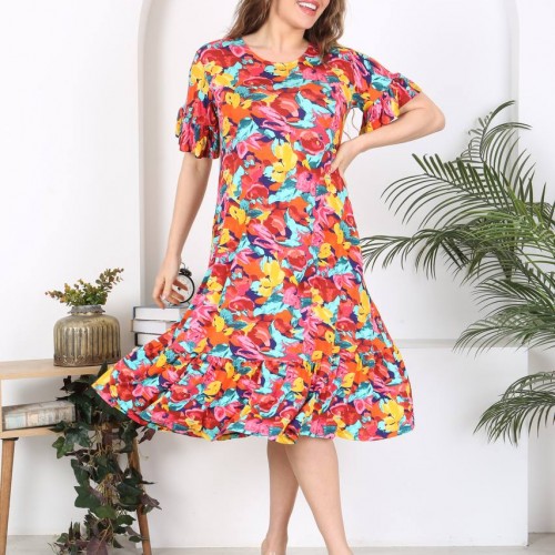 225349 TOPTAN DESENLİ ELBİSE toptan bayan giyim