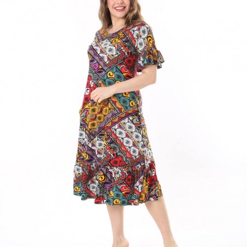 225350 TOPTAN DESENLİ ELBİSE toptan bayan giyim