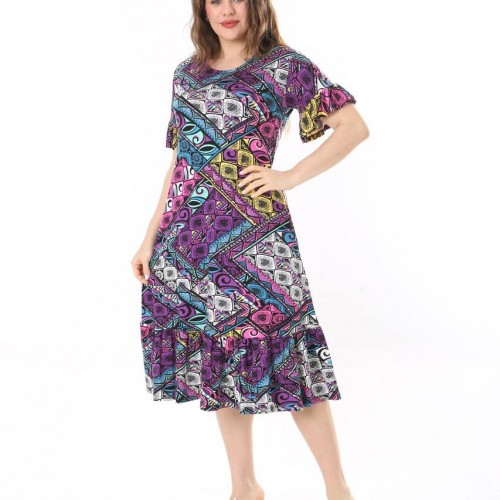 225351 TOPTAN DESENLİ ELBİSE toptan bayan giyim