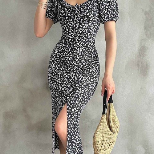 225681 TOPTAN DESENLİ ELBİSE toptan bayan giyim