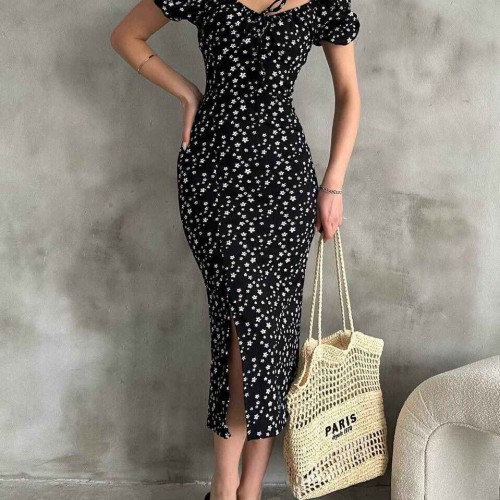 225686 TOPTAN DESENLİ ELBİSE toptan bayan giyim